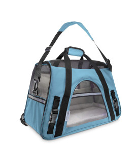 Paws Pals Airline Approved Pet carrier - Soft-Sided carriers for Small Medium cats and Dogs Air-Plane Travel On-Board Under Seat carrying Bag with Fleece Bolster Bed for Kitten cat Puppy Dog Taxi