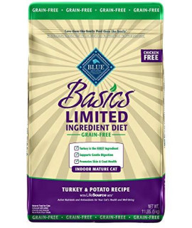 Blue Buffalo Basics Limited Ingredient Diet Grain Free, Natural Indoor Mature Dry Cat Food, Turkey & Potato 11-lb
