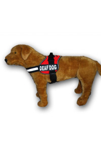Deaf Dog Nylon Dog Vest Harness. Purchase Comes with 2 Reflective Removable Deaf Dog Patches. Please Measure Your Dog Before Ordering (Medium Red)