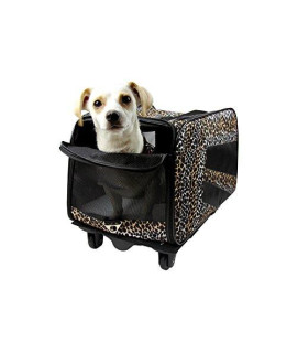 dbest products Pet Smart Cart, Large, Leopard, Rolling Carrier with Wheels Soft Sided Collapsible Folding Travel Bag, Dog Cat Airline Approved Tote Luggage Backpack