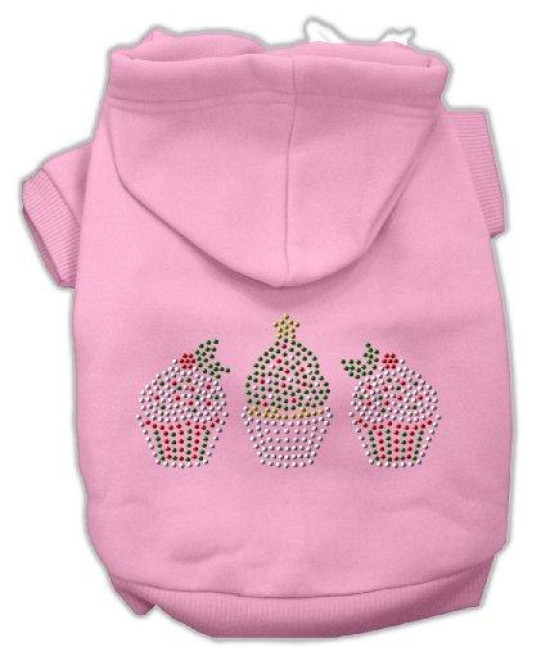 Mirage Pet Products 8-Inch Christmas Cupcakes Rhinestone Hoodie, X-Small, Pink