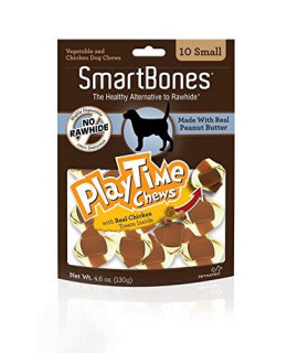 SmartBones PlayTime Chews With Peanut Butter 10 Count, Small, Rawhide-Free Chews For Dogs With Treats Inside
