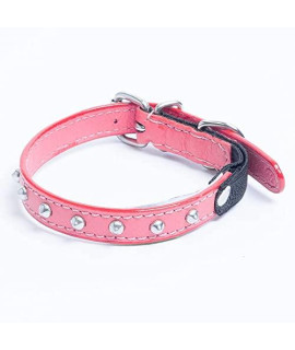 Genuine Leather Safety Studded Cat Collar | Handmade Elastic Stretch Collar | Lightweight & Strong | 10 X 1/2, Bubblegum Pink | Perfect for Kittens to Well-fed Kitties | Angel Pet Supplies