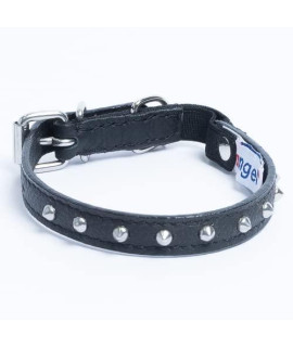 Genuine Leather Safety Studded Cat Collar | Handmade Elastic Stretch Collar | Lightweight & Strong | 12 X 1/2, Midnight Black | Perfect for Kittens to Well-fed Kitties | Angel Pet Supplies