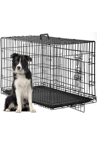 Dog Crate Kennel Pet Cage for Large Medium Dogs Travel Metal Double-Door Folding Indoor Outdoor Puppy Playpen with Divider and Handle Plastic Tray,48 42 36 30 24 inches (48 Dog Cage)
