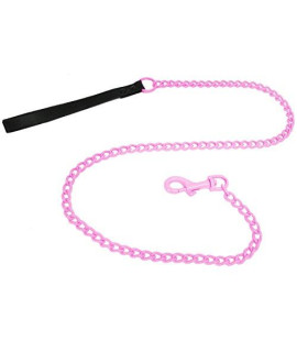 Platinum Pets 48-Inch x 4mm Coated Chain Leash with Black Leather Handle, Large, Cotton Candy Pink