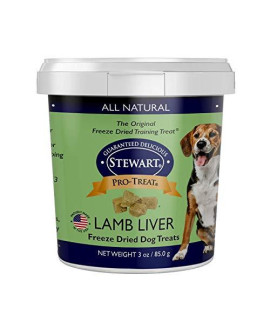 Stewart Pro-Treat, Freeze Dried Lamb Liver Dog Treats, Single Ingredient, Grain Free, USA Made, 3 oz. Resealable Tub