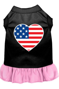 Mirage Pet Products 8 American Flag Heart Screen Print Dress, X-Small, Black with Pink