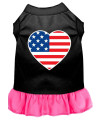 Mirage Pet Products 8 American Flag Heart Screen Print Dress, X-Small, Black with Pink