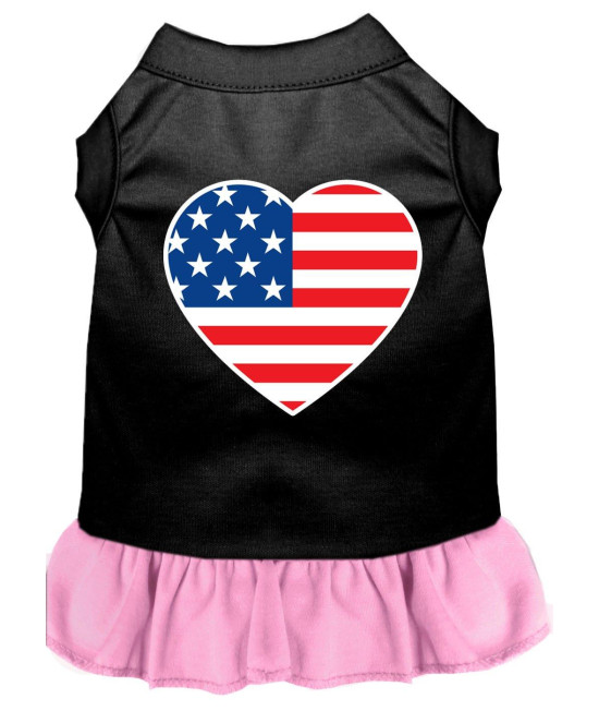 Mirage Pet Products 14 American Flag Heart Screen Print Dress, Large, Black with Pink