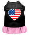 Mirage Pet Products 16 American Flag Heart Screen Print Dress, X-Large, Black with Pink