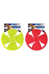 Nerf Dog Classic Flyer Dog Toy, Frisbee, Lightweight, Durable and Water Resistant, Great for Beach and Pool, 10 inch diameter, for Medium/Large Breeds, Two Pack, Red and Green, Green and Red (8958)