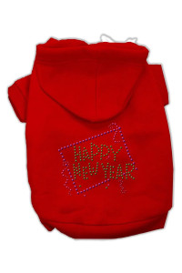 Mirage Pet Products Happy New Year Rhinestone Hoodies, Red, X Small/Size 8