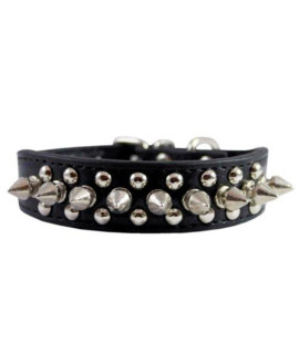 8-10 Faux Leather Spiked Studded Punk Dog Collar 7/8 Wide for Small/X-Small Breeds and Puppies,Black