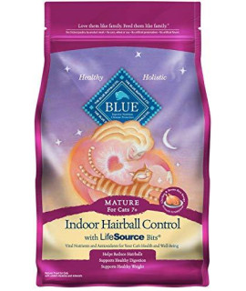 Blue Buffalo Indoor Hairball Natural Mature Dry Cat Food, Chicken & Brown Rice 7-lb