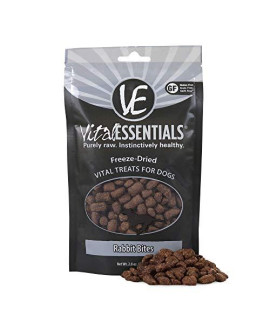 Vital Essentials Freeze-Dried Rabbit Bites Dog Treats - All Natural - Made & Sourced in USA - Grain Free - 2 oz Resealable Pouch
