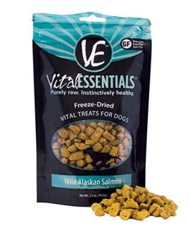 Vital Essentials Freeze-Dried Wild Alaskan Salmon Dog Treats - All Natural - Made & Sourced in USA - Grain Free - 2.5 oz Resealable Pouch