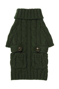 fabdog Pocket Cable Knit Turtleneck Dog Sweater Hunter (22")
