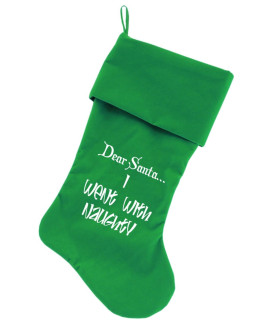 Mirage Pet Products Went with Naughty Screen Print Velvet green christmas Stocking