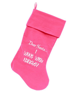 Mirage Pet Products Went with Naughty Screen Print Velvet Pink christmas Stocking