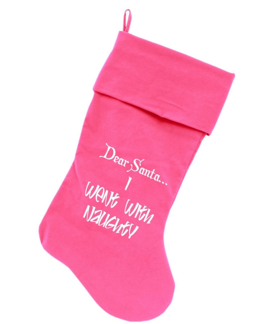 Mirage Pet Products Went with Naughty Screen Print Velvet Pink christmas Stocking