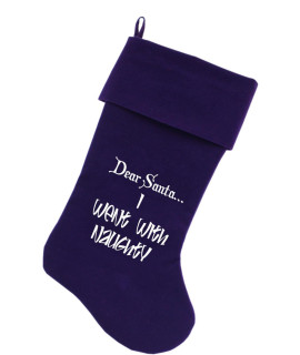Mirage Pet Products Went with Naughty Screen Print Velvet Purple christmas Stocking