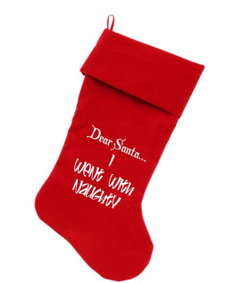 Mirage Pet Products Went with Naughty Screen Print Velvet Red christmas Stocking