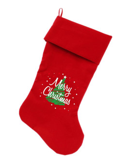 Mirage Pet Products Scribbled Merry christmas Screen Print Velvet christmas Stocking Size 18 Red
