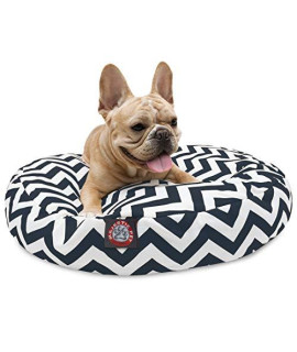 Navy Blue chevron Small Round Indoor Outdoor Pet Dog Bed With Removable Washable cover By Majestic Pet Products