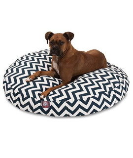 Navy Blue chevron Large Round Indoor Outdoor Pet Dog Bed With Removable Washable cover By Majestic Pet Products