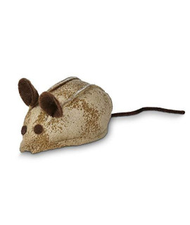 Petco Brand - Leaps & Bounds Faux Leather Mouse Cat Toy with Rattle & Catnip , 3 L X 1.5 W, 3 in, Brown