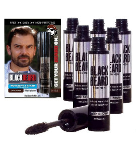 Blackbeard for Men Formula X Instant Mustache, Beard, Eyebrow and Sideburns color - Fast, Easy, MenAs grooming, Beard Dye Alternative, Dark Brown, 6 Pack