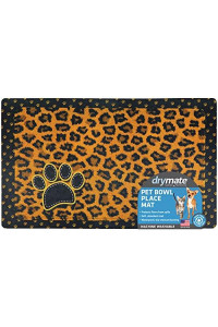 Drymate Pet Bowl Placemat, Dog & Cat Food Feeding Mat - Absorbent Fabric, Waterproof Backing, Slip-Resistant - Machine Washable/Durable (USA Made) (12 x 20) (Leopard Tan)