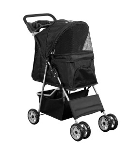 VIVO Black 4 Wheel Pet Stroller for cat, Dog and More, Foldable carrier Strolling cart, STROLR-V001K