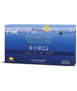 WHc, Unocardio 1000 Fish Oil, 1300 mg of Pure Triglyceride Fish Oil with Omega-3 (1180 mg), 665 mg EPA and 445 mg DHA and 25 mcg (1000 IU) Vitamin D3 per softgel, Natural Orange, 60 softgels