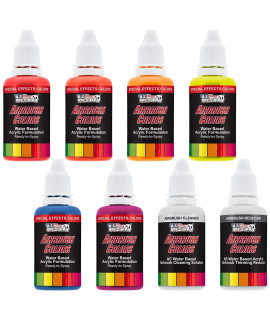 US Art Supply 6 color Fluorescent Acrylic Neon colors Airbrush, Leather Shoe Paint Set with Reducer cleaner 1 oz Bottles
