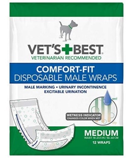 Vets Best Comfort Fit Disposable Male Dog Diapers | Absorbent Male Wraps with Leak Proof Fit | Medium, 12 Count