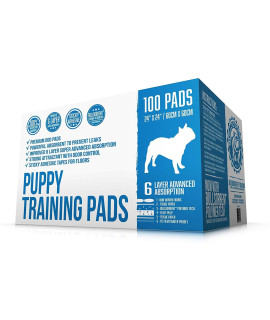 Bulldogology Premium Puppy Pee Pads with Adhesive Sticky Tape (24x24) Large Dog Training Wee Pads with 6 Layer Extra Quick Dry Bullsorbent Polymer Tech (100-count White)