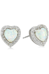 Sterling Silver created Opal and created White Sapphire Halo Heart Stud Earrings