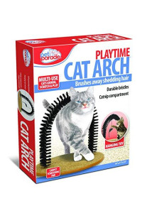 Pet Parade Self-Grooming Playtime Cat Arch - Helps Prevent Hairballs & Controls Shedding - Includes Hanging Toy, Black