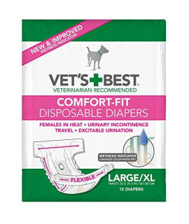 Vets Best Comfort Fit Dog Diapers | Disposable Female Dog Diapers | Absorbent with Leak Proof Fit | Large/X-Large, 12 Count