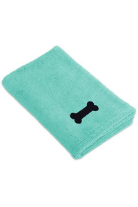 Bone Dry Pet Drying Collection Embroidered Terry Microfiber, Towel X-Large, 41x23.5, Aqua with Black Paw Print