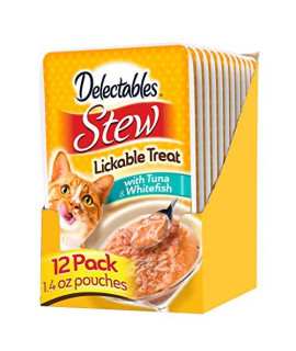 Hartz Delectables Stew Lickable Wet Cat Treats For Adult & Senior Cats, Tuna & Whitefish, 12 Count