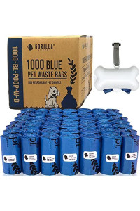 Gorilla Supply Dog Waste Bags with Patented Dispenser and Leash Tie, Blue, Unscented, EPI Additive (meets ASTM D6954-04 Tier 1), 1000 Count