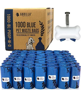 Gorilla Supply Dog Waste Bags with Patented Dispenser and Leash Tie, Blue, Unscented, EPI Additive (meets ASTM D6954-04 Tier 1), 1000 Count
