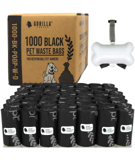 gORILLA SUPPLY Dog Poop Waste Bags with Dispenser and Leash Tie, 9 x 13, Black, 1000 count