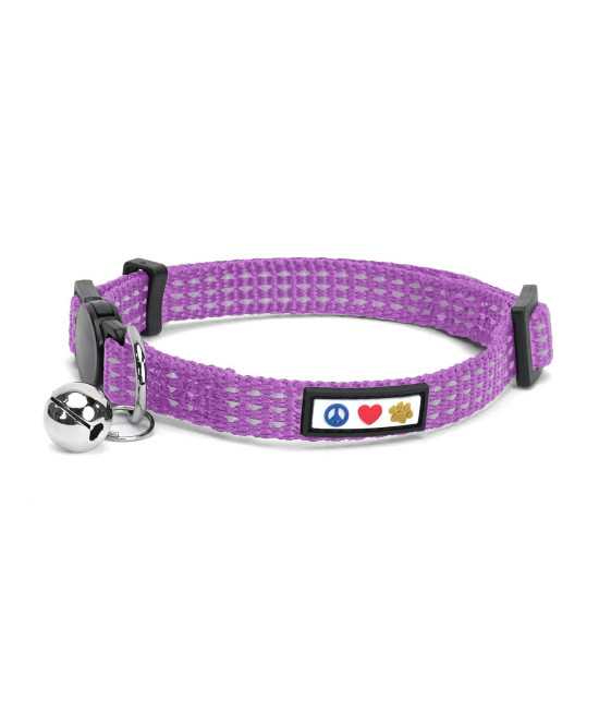 Pawtitas Reflective cat collar with Safety Buckle and Removable Bell cat collar Kitten collar Purple Orchid cat collar