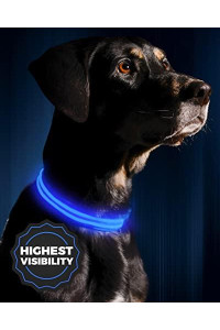 ILLUMISEEN LED Dog Collar USB Rechargeable  Bright & High Visibility Lighted Glow Collar for Pet Night Walking  Weatherproof, in 6 Colors & 6 Sizes (Blue Large)