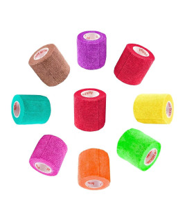 2 Inch Vet Wrap Tape Bulk (Assorted Colors) (Pack Of 18) Self Adhesive Adherent Adhering Flex Bandage Grip Roll For Dog Cat Pet Horse