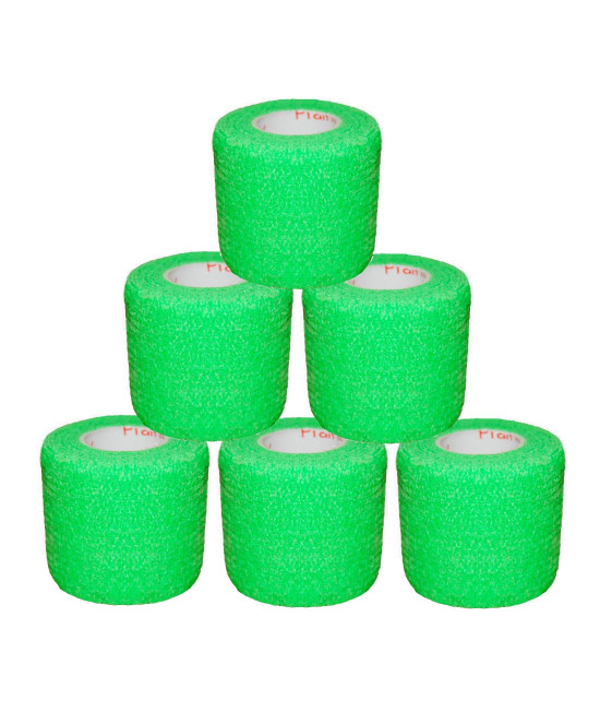 2 Inch Vet Wrap Tape Bulk (Neon green) (Pack of 6) Self Adhesive Adherent Adhering Flex Bandage grip Roll for Dog cat Pet Horse